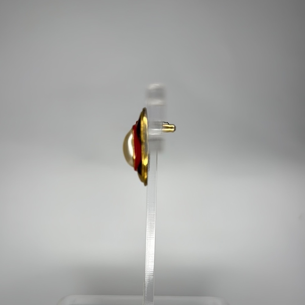 Vintage Red and Gold Geometric Earrings - Picture 3 of 4